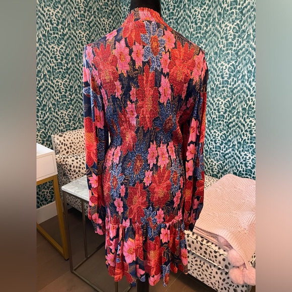 Farm Rio Garden Navy Smocked Mini Dress - Picture 10 of 16